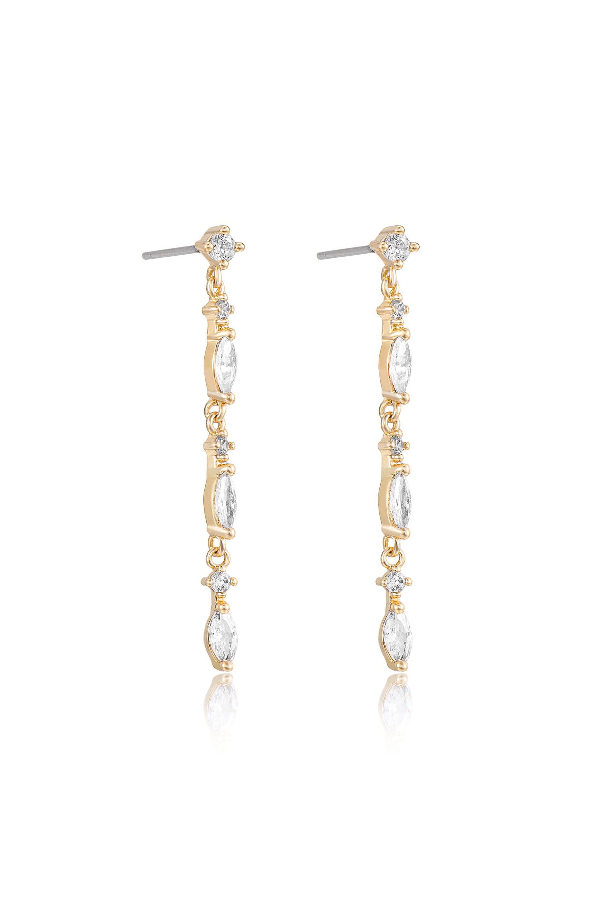 Dainty Linear Crystal Drop 18k Gold Plated Earrings side view