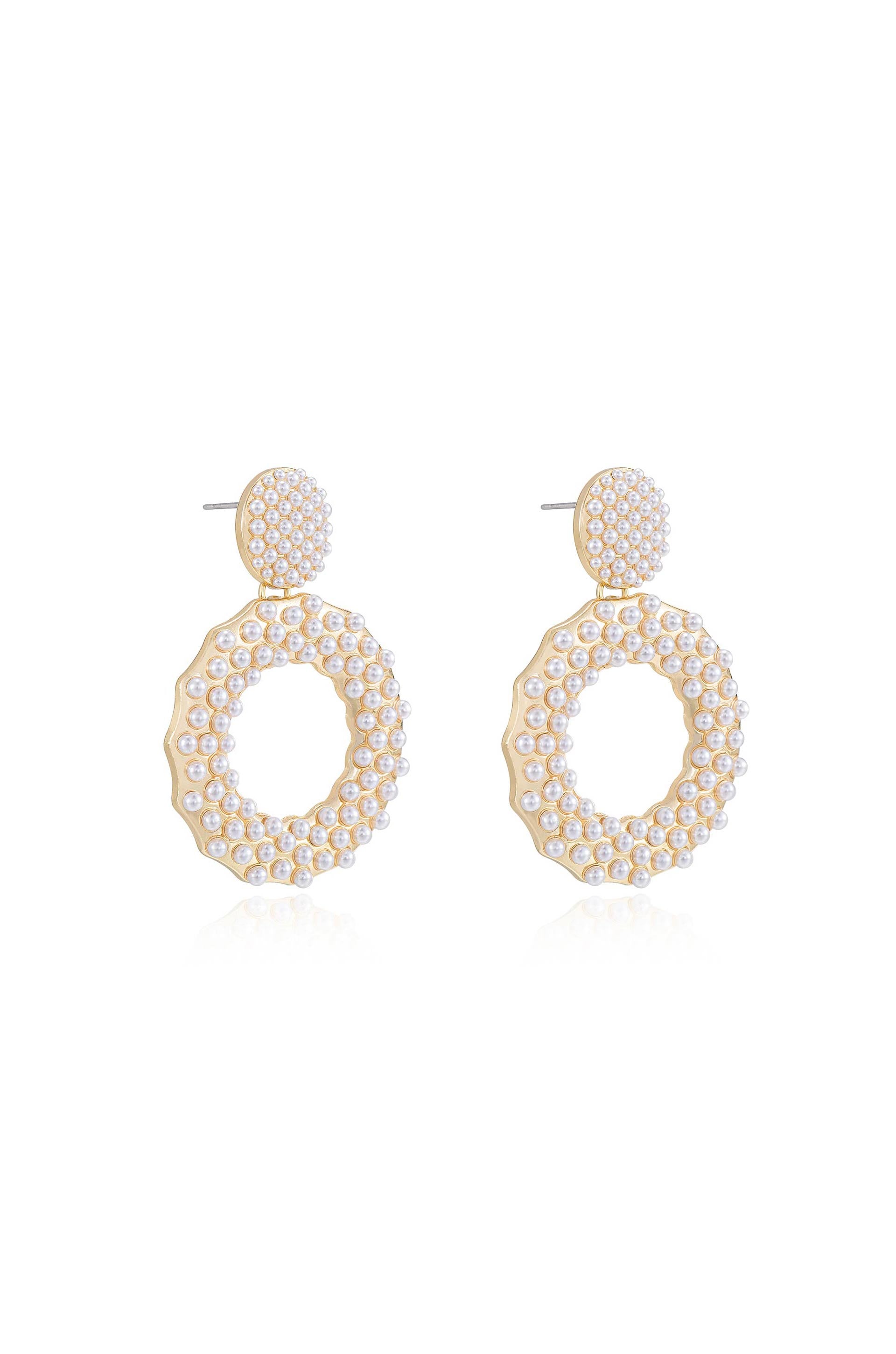 You're The Moment Pearl and Crystal 18k Gold Plated Earrings on white side view
