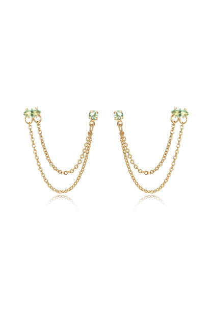 Double Piercing Chain Dangle Earrings in apple green front