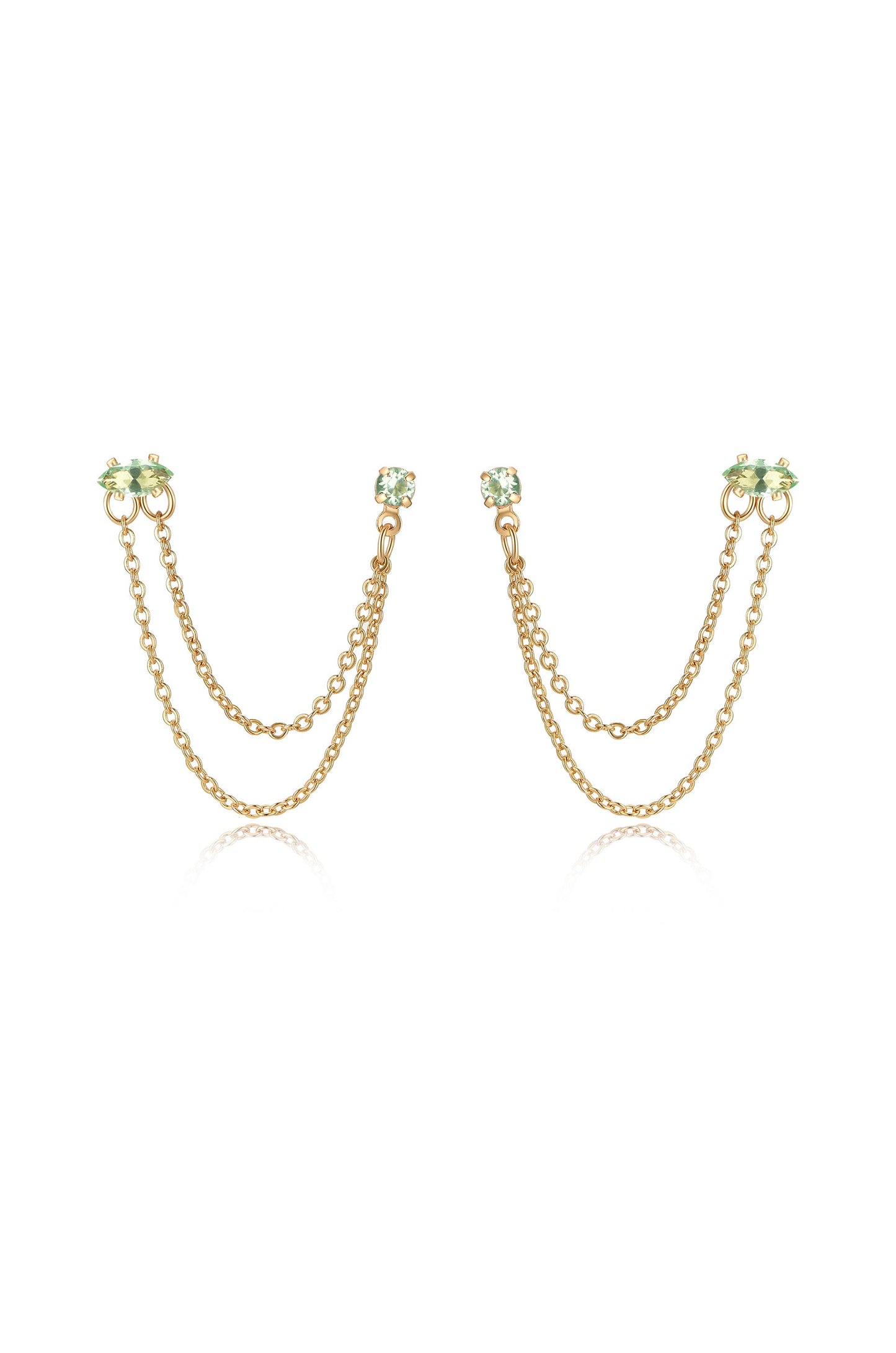 Double Piercing Chain Dangle Earrings in apple green front