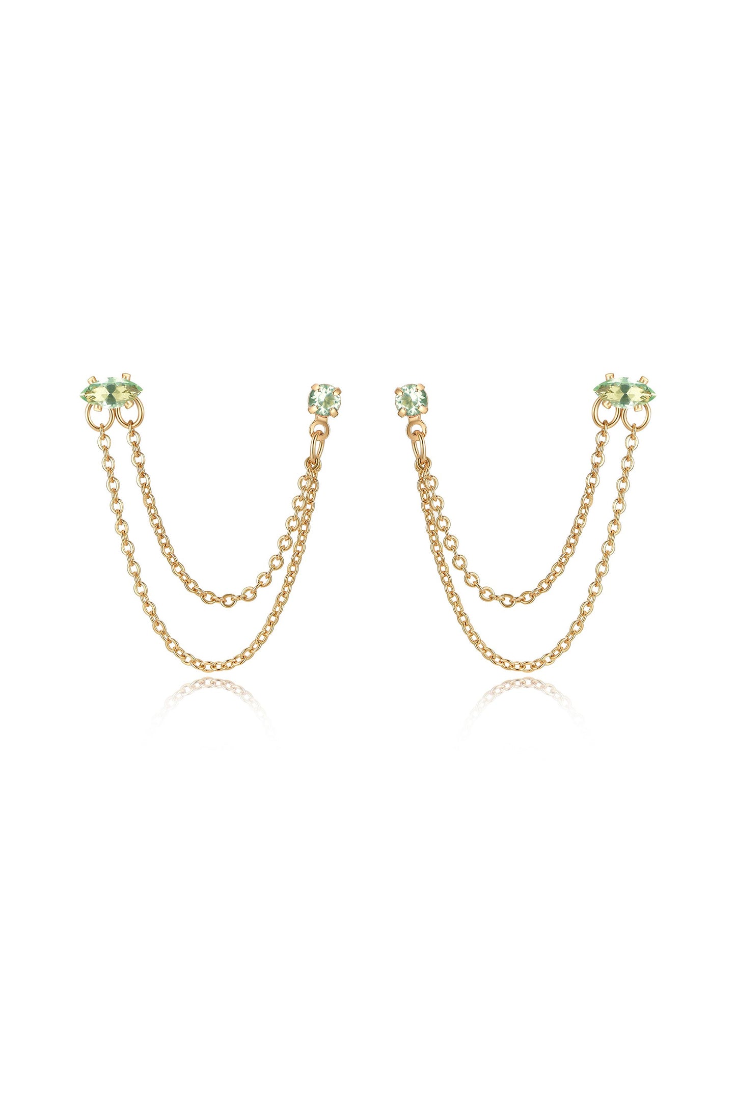 Double Piercing Chain Dangle Earrings in apple green front