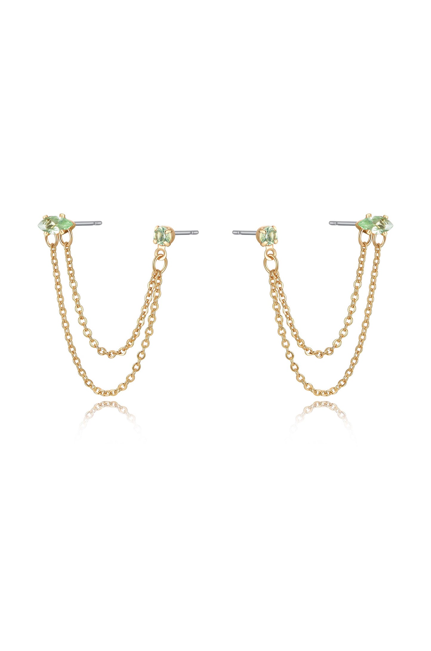 Double Piercing Chain Dangle Earrings in apple green side