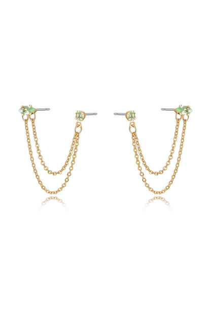 Double Piercing Chain Dangle Earrings in apple green side
