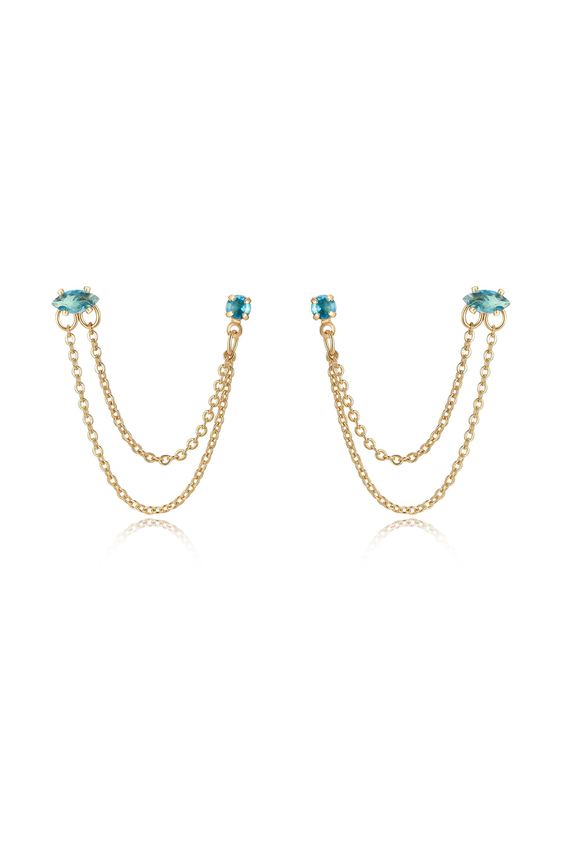 Double Piercing Chain Dangle Earrings in aqua front