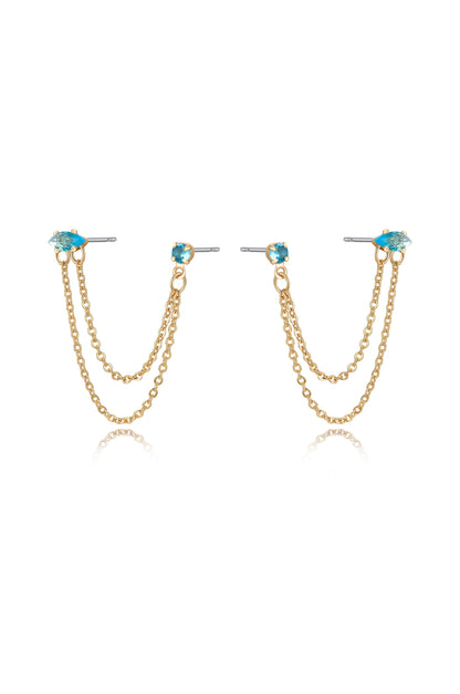 Double Piercing Chain Dangle Earrings in aqua side