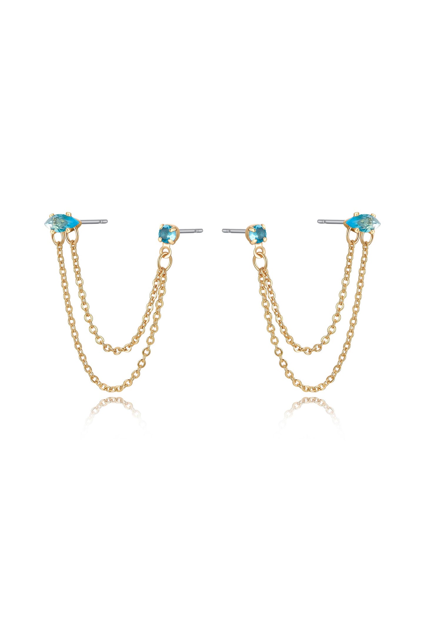Double Piercing Chain Dangle Earrings in aqua side