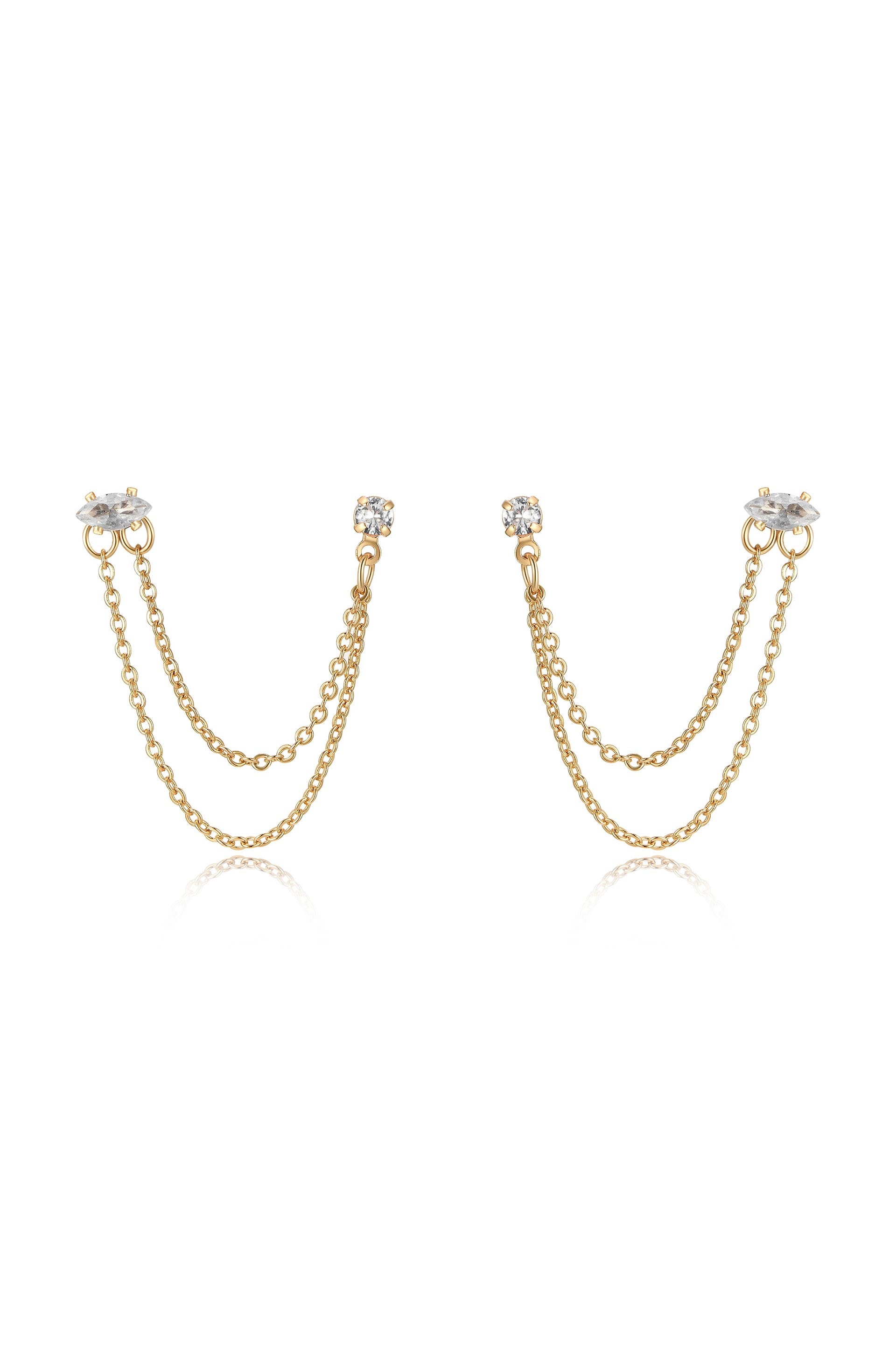 Double Piercing Chain Dangle Earrings