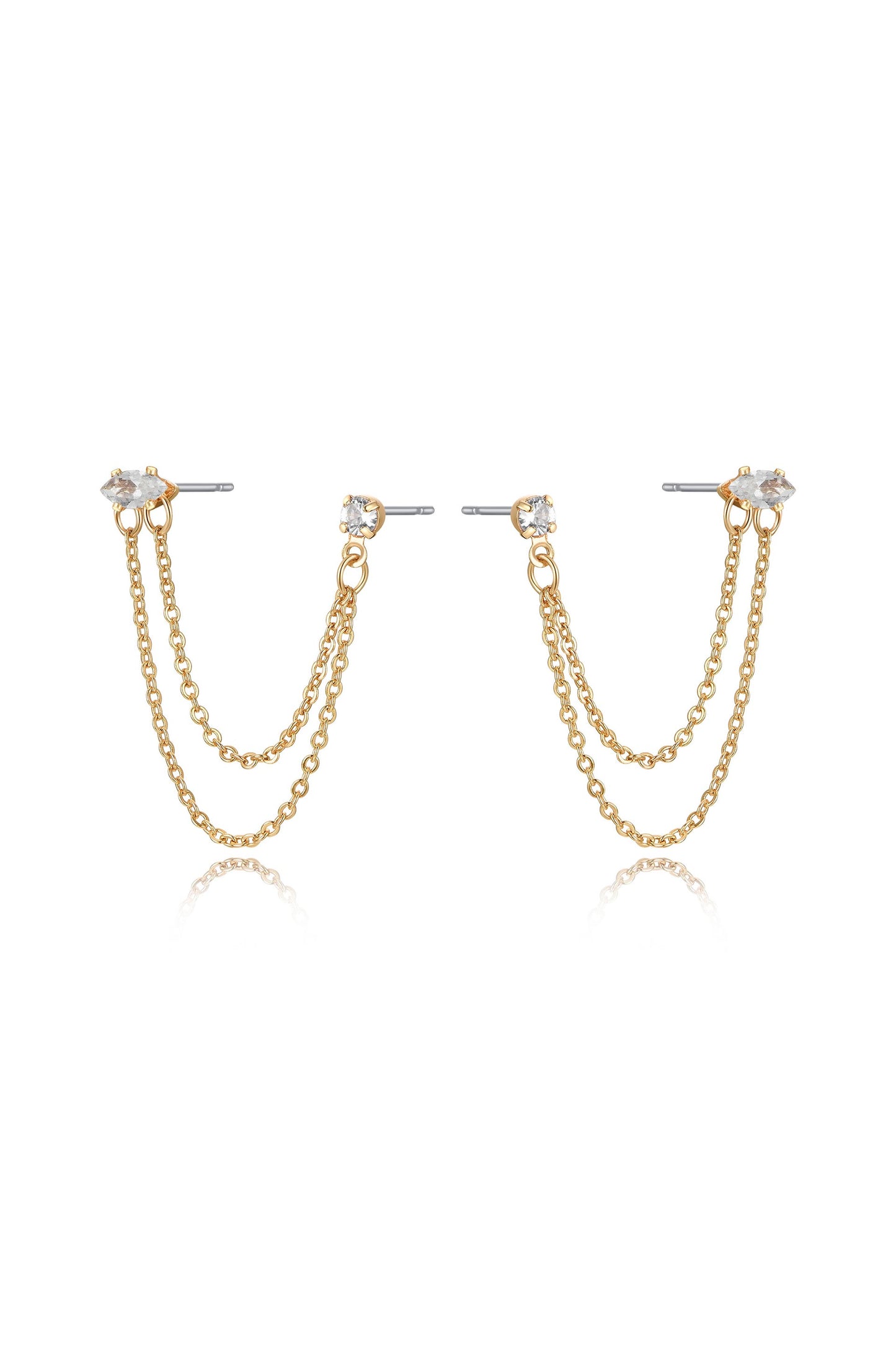 Double Piercing Chain Dangle Earrings on white side