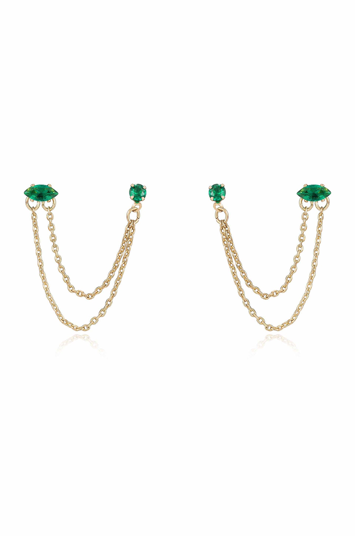 Double Piercing Chain Dangle Earrings in emerald front