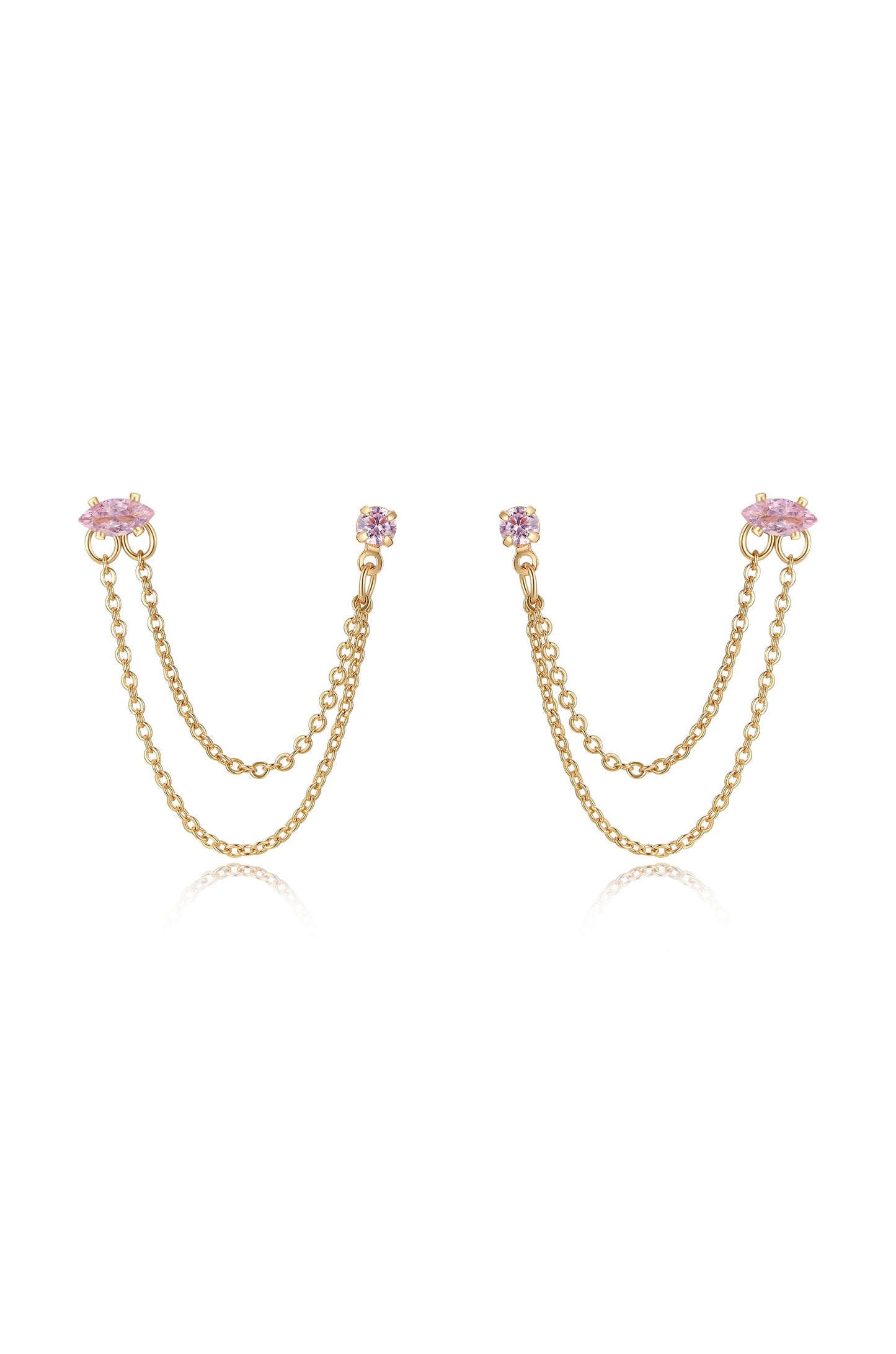 Double Piercing Chain Dangle Earrings in light pink front