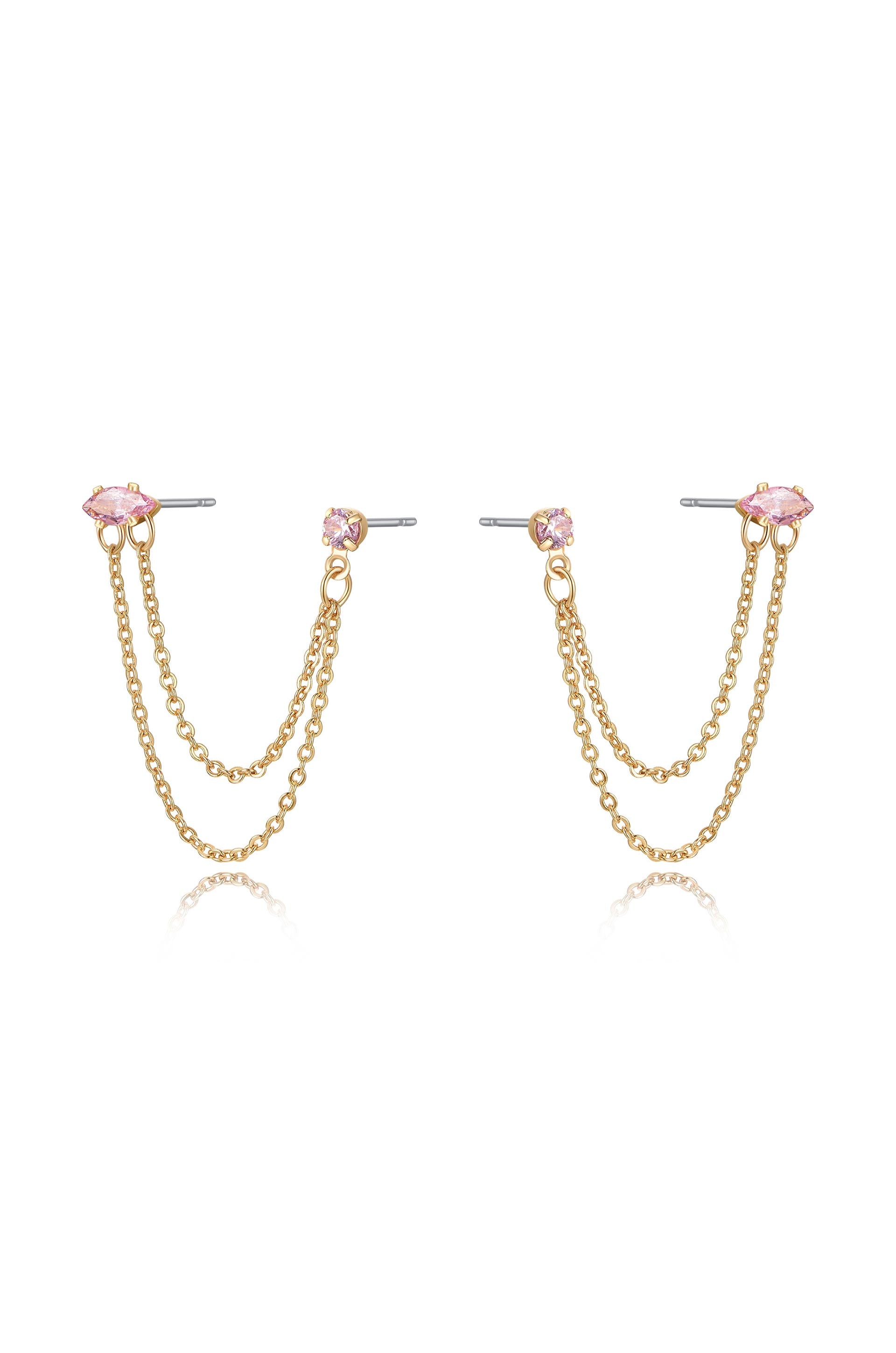 Double Piercing Chain Dangle Earrings in light pink side