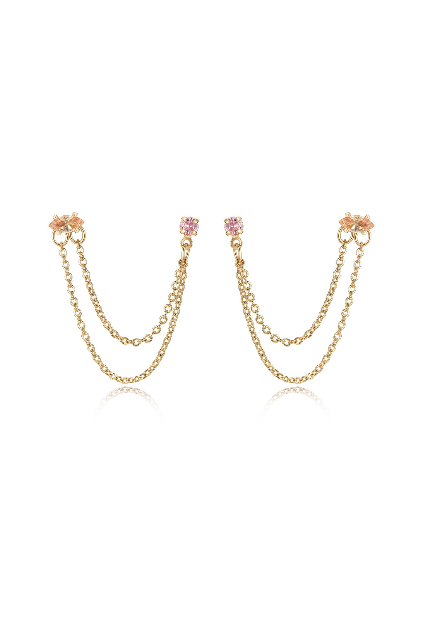 Double Piercing Chain Dangle Earrings in light topaz front