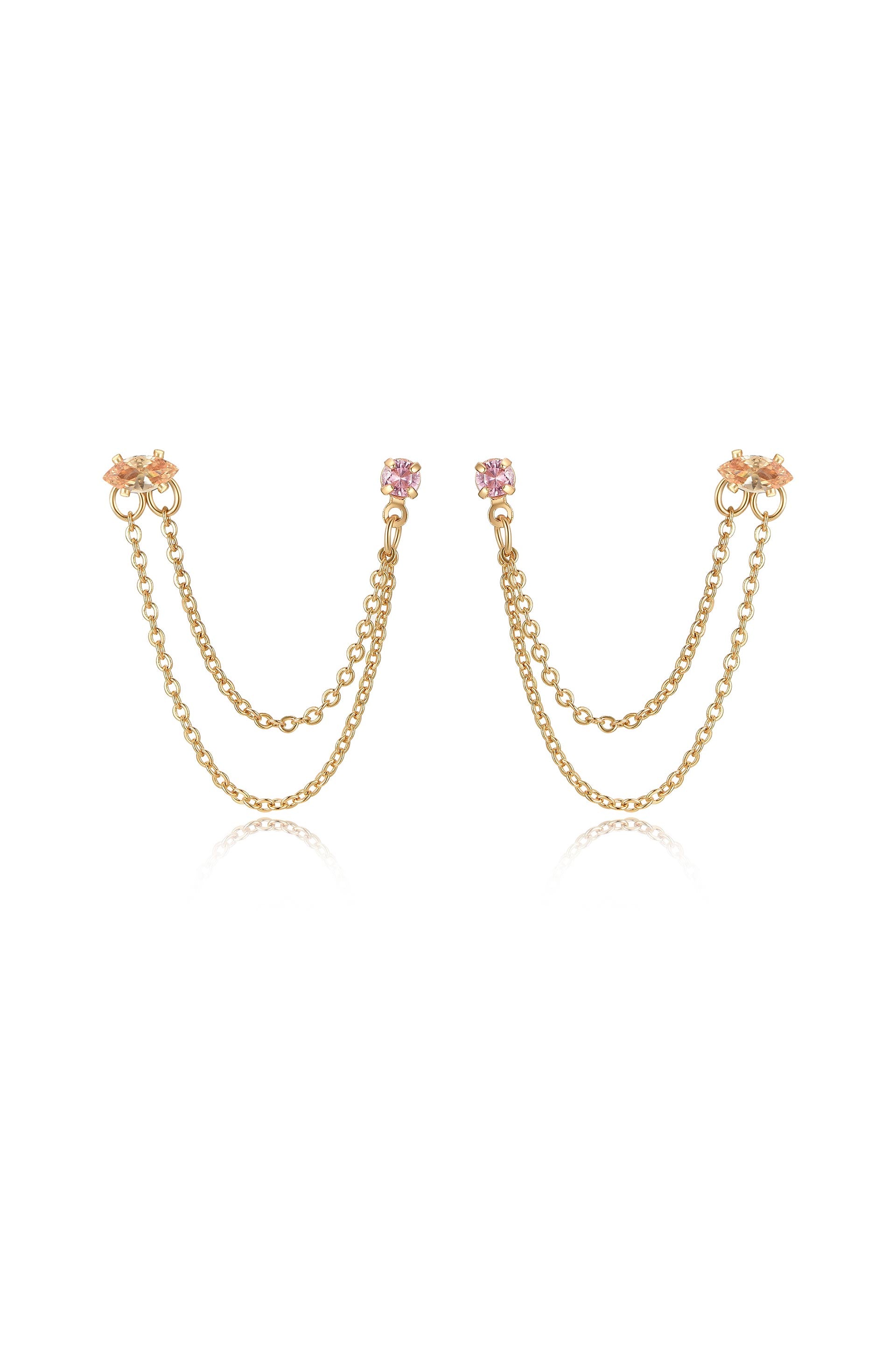 Double Piercing Chain Dangle Earrings in light topaz front