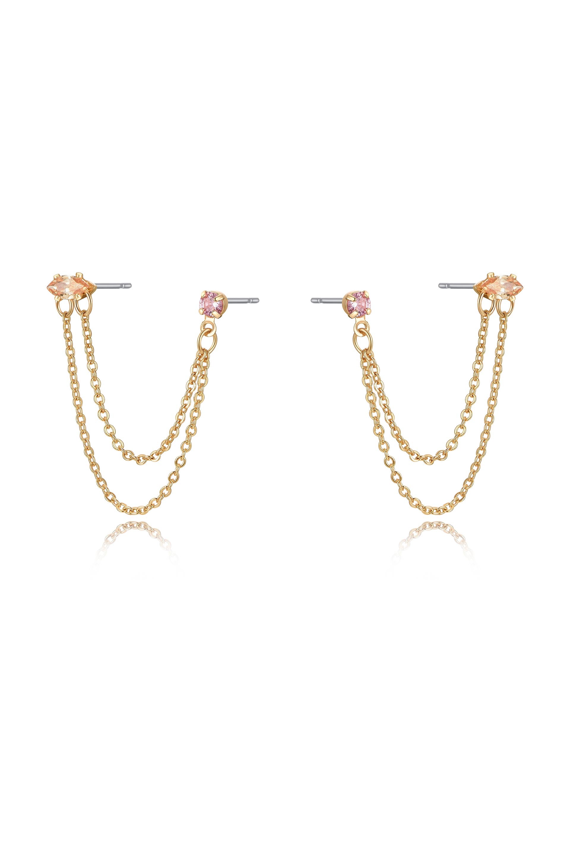 Double Piercing Chain Dangle Earrings in light topaz side