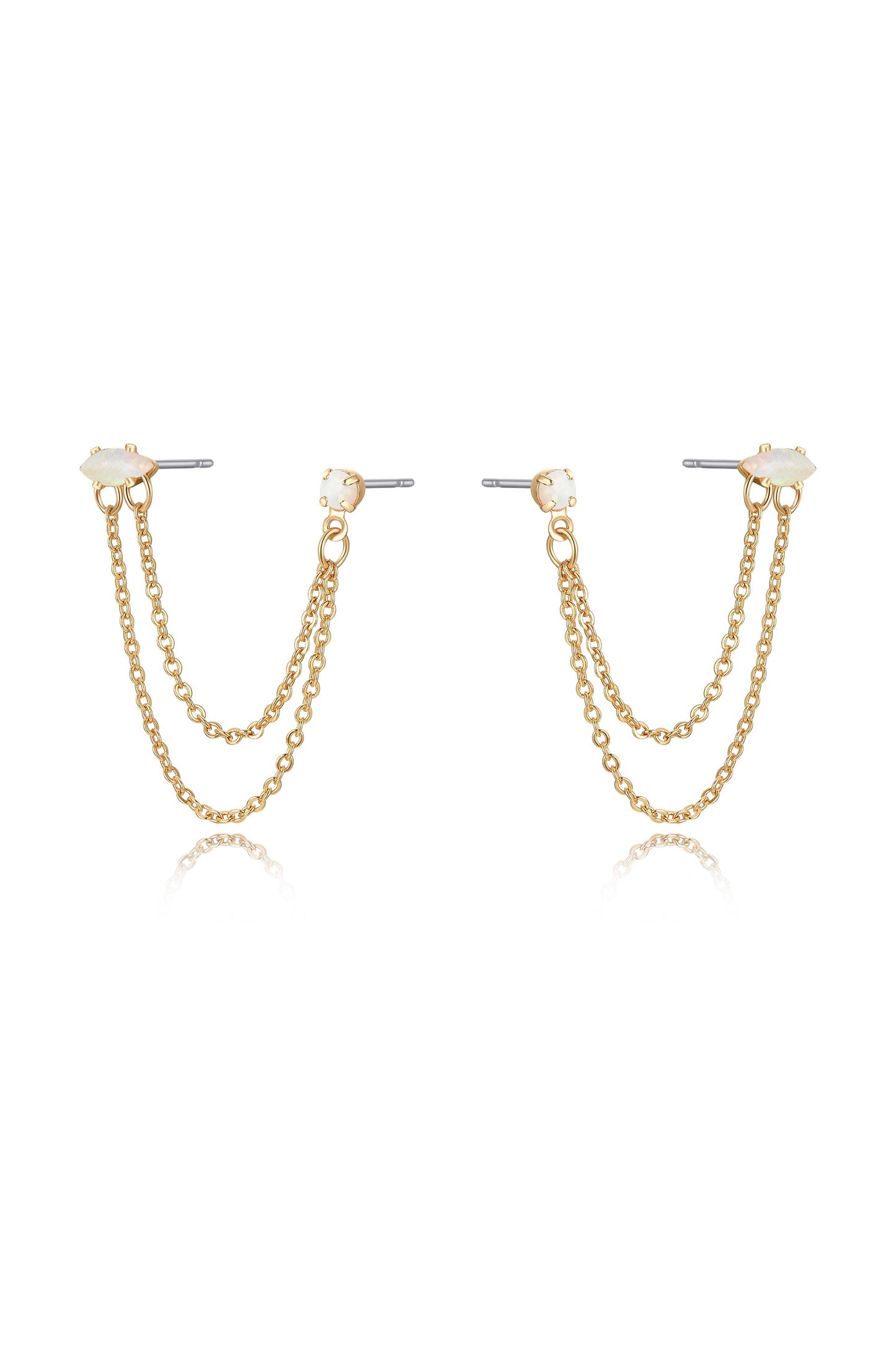Double Piercing Chain Dangle Earrings in opal side