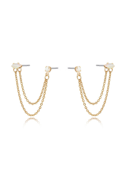 Double Piercing Chain Dangle Earrings in opal side