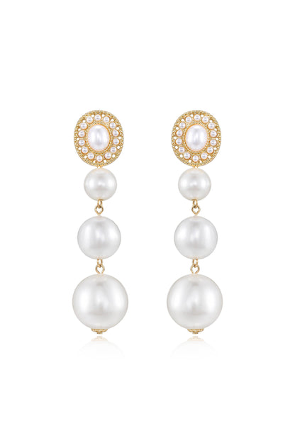 Graduating Pearl 18k Gold Plated Dangle Earrings on white