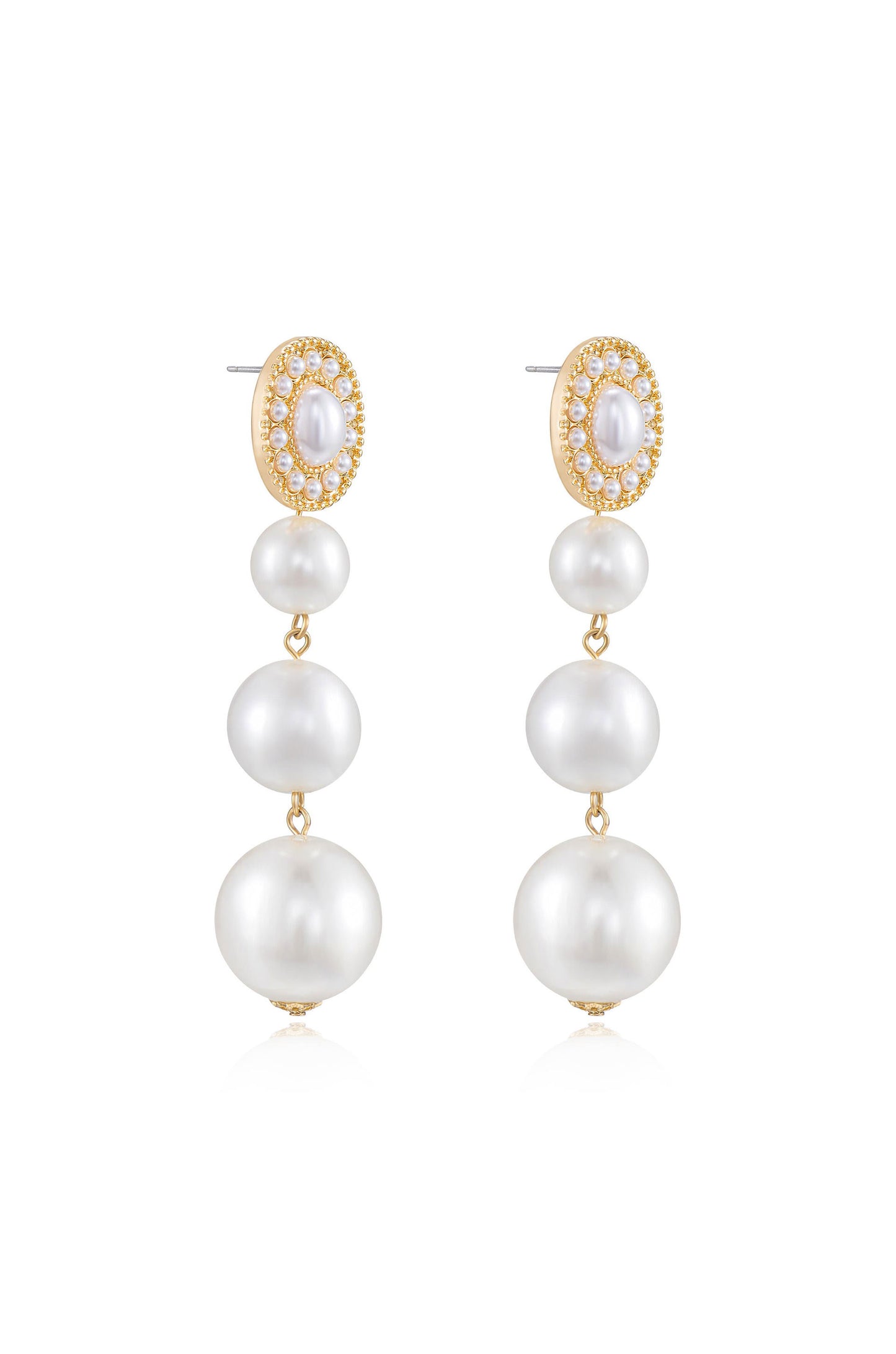 Graduating Pearl 18k Gold Plated Dangle Earrings on white side view