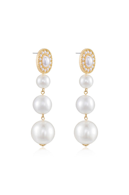 Graduating Pearl 18k Gold Plated Dangle Earrings on white side view