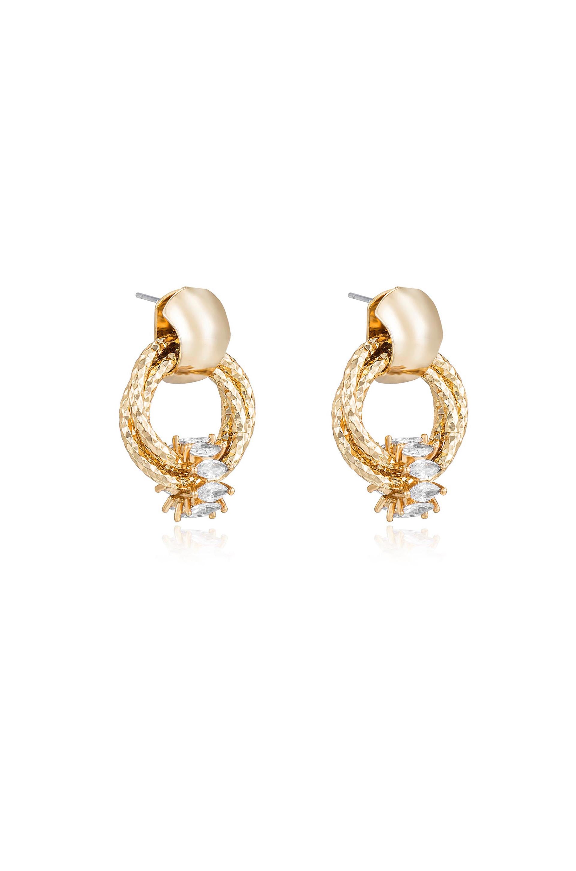 Mini Barrel 18k Gold Plated Crystal Earrings on white side view