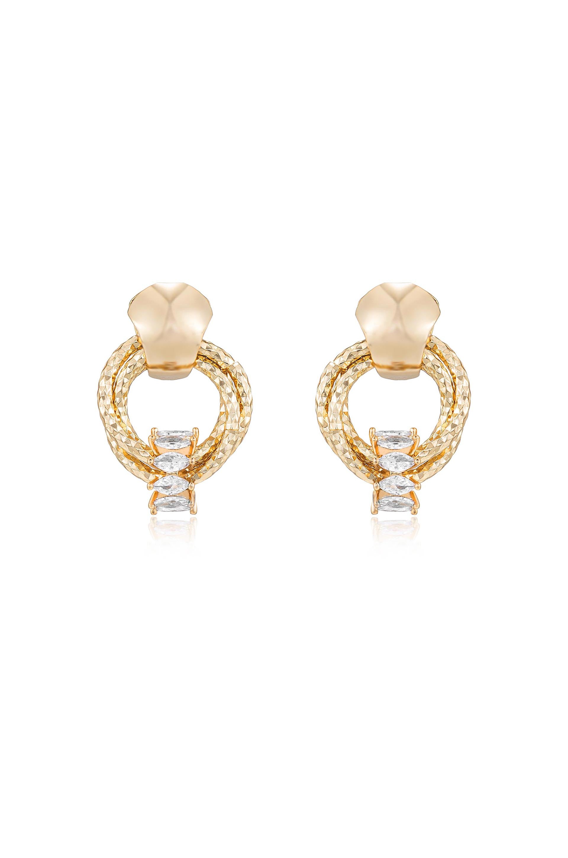 Mini Barrel 18k Gold Plated Crystal Earrings on white