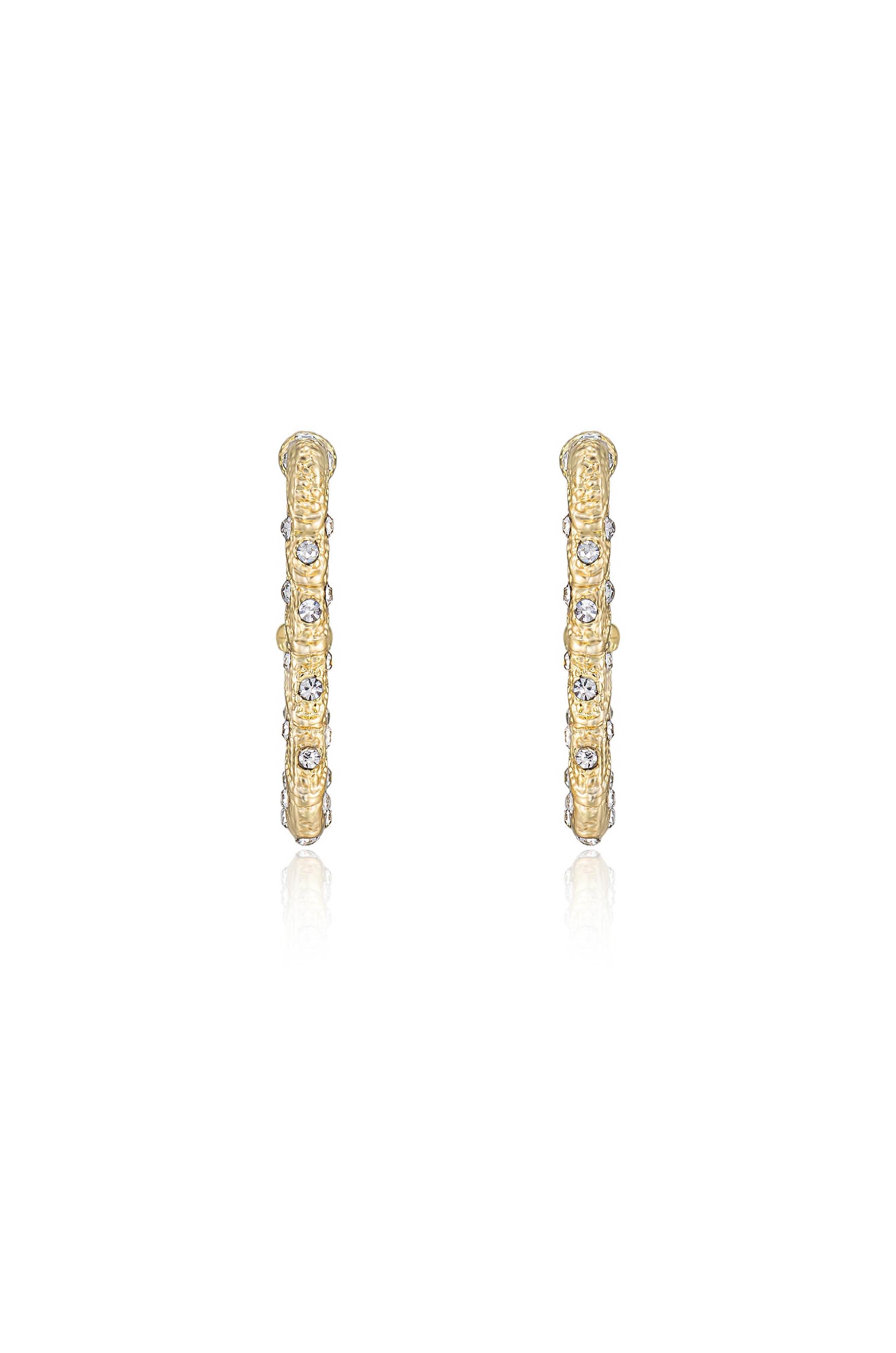 Crystal Studded 18k Gold Plated Rectangle Earrings front
