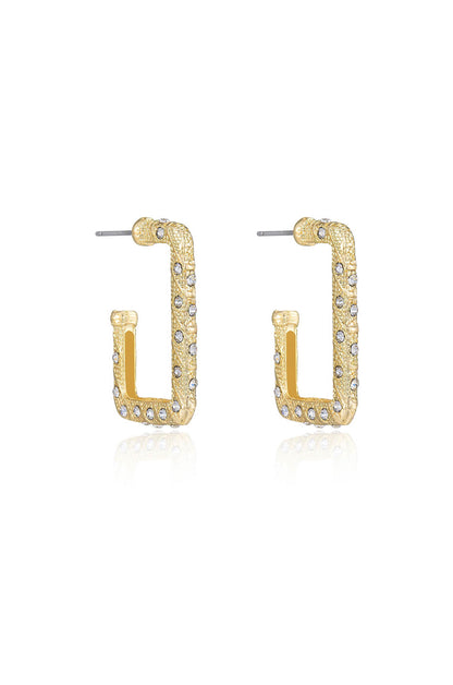 Crystal Studded 18k Gold Plated Rectangle Earrings side