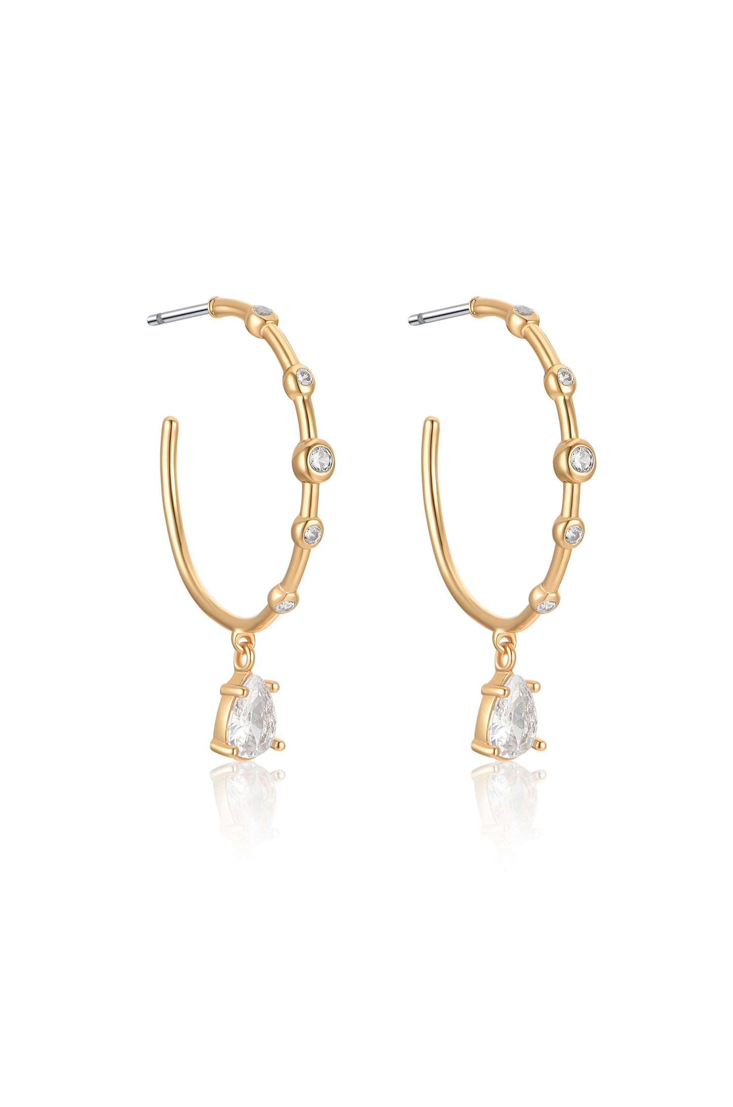 Delicate Crystal Charm 18k Gold Plated Hoop Earrings side