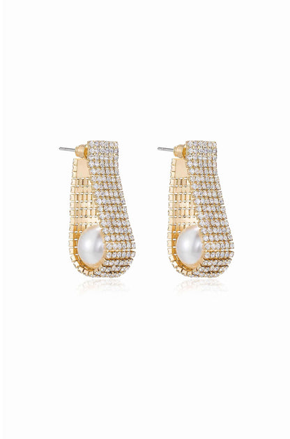 Swaddled Pearl Crystal Teardrop Earrings side