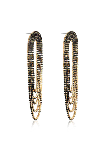 Crystal Drape Fringe Earrings in black side view