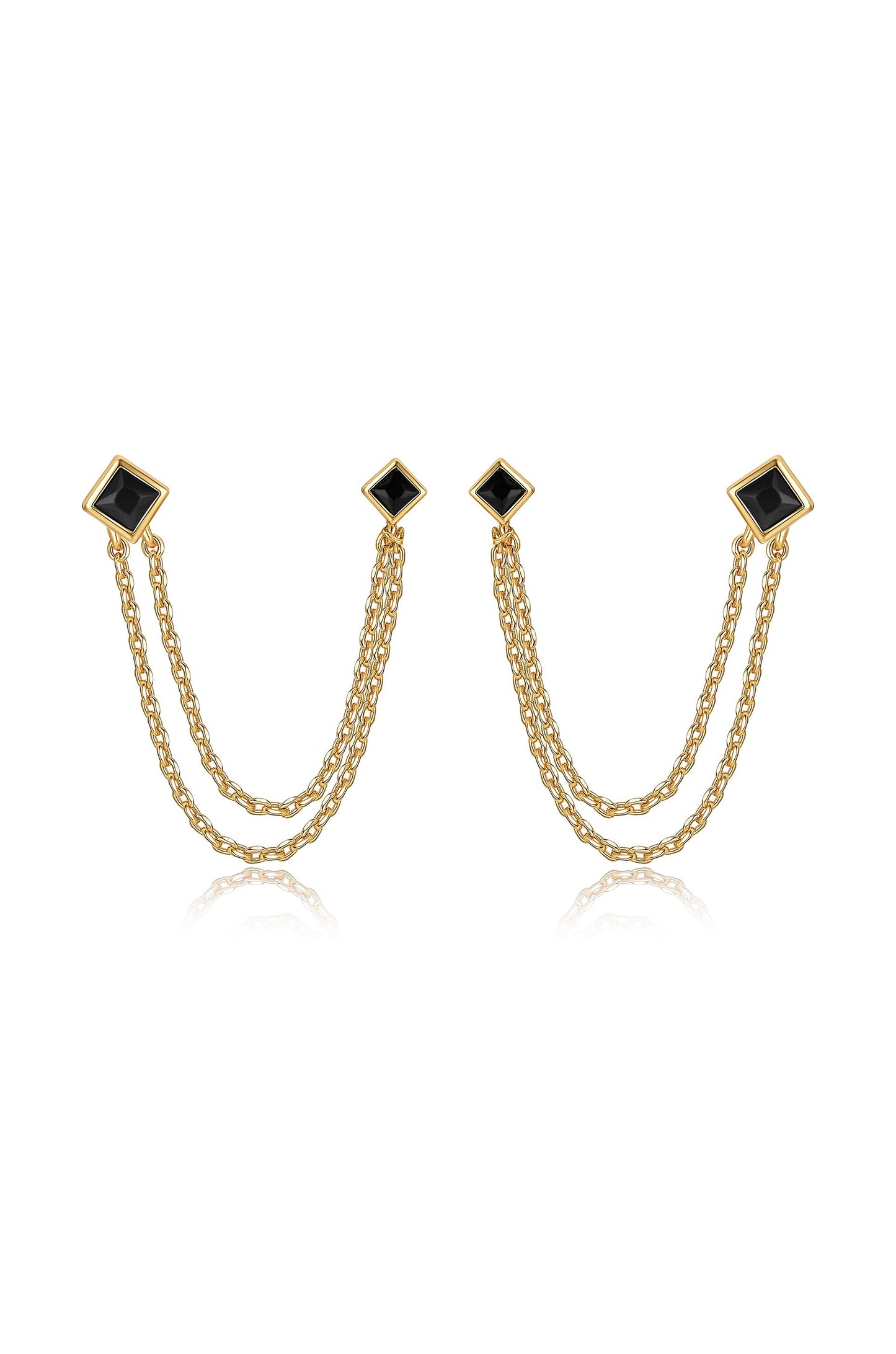 Double Piercing Diamond Shape Earrings on model full