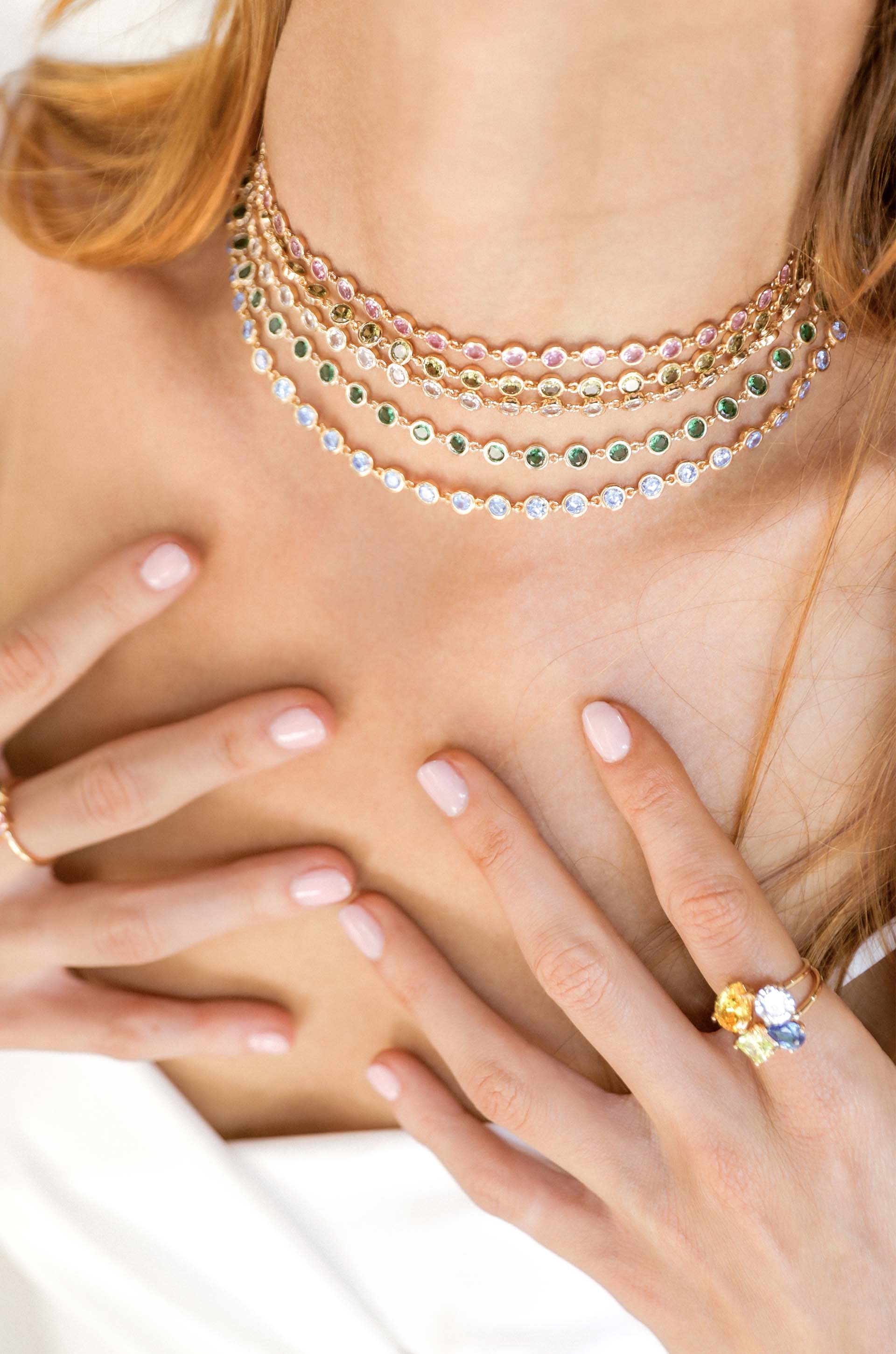 Crystal Disc and Link Necklace on model 2