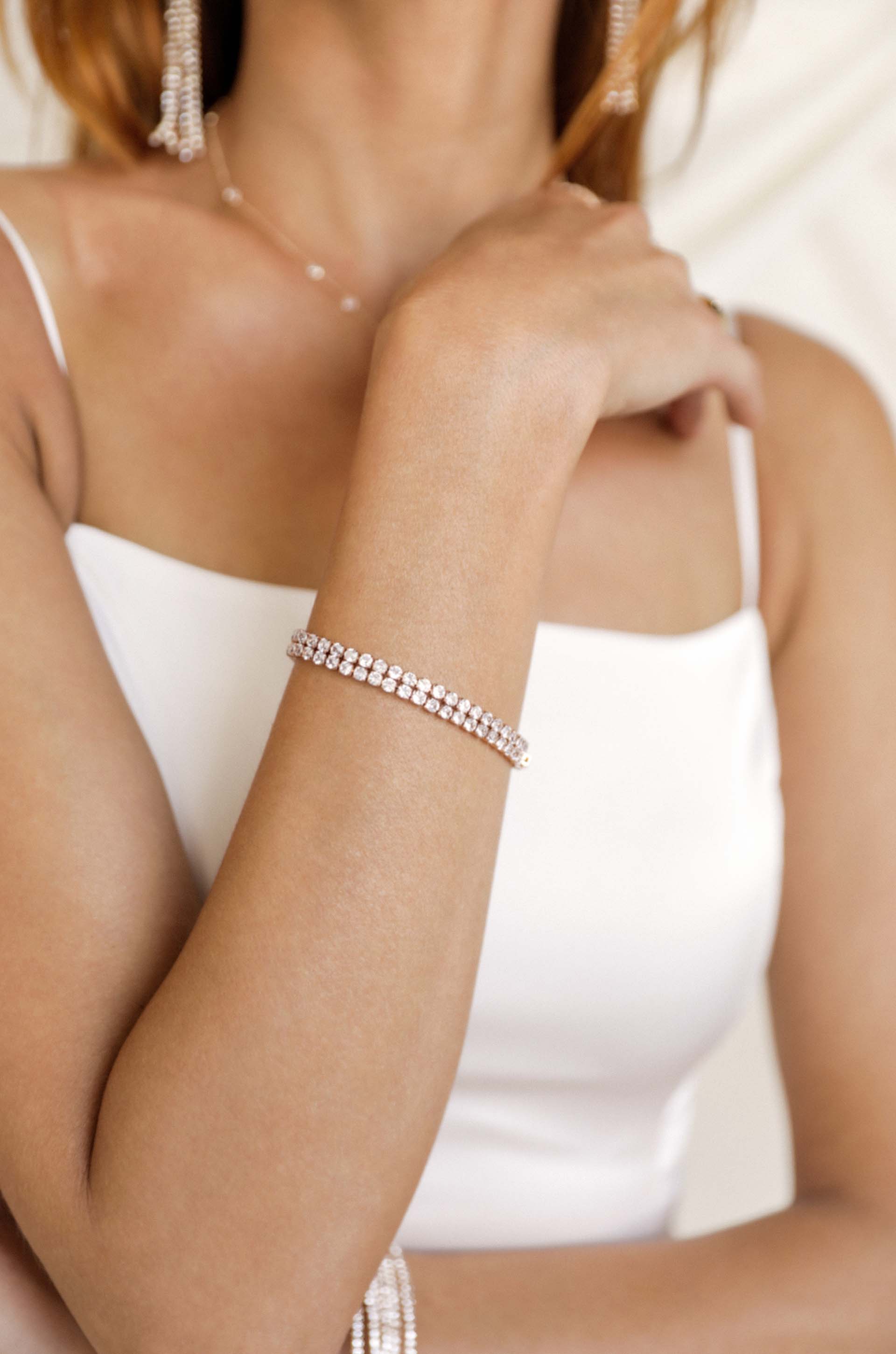 Crystal Double Layered Tennis Bracelet on model