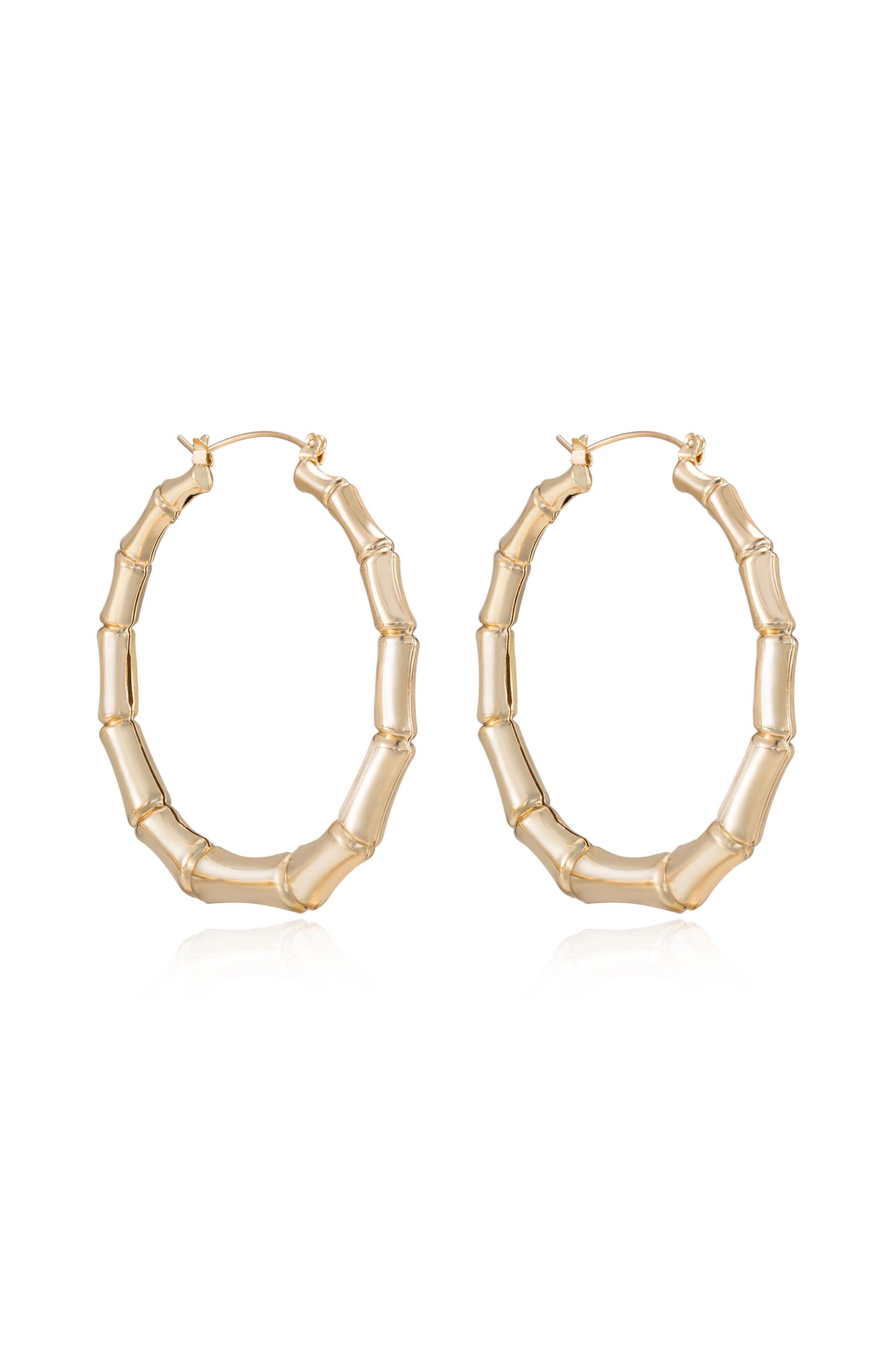 Bamboo 18kt Gold Plated Hoop Earrings on white side view