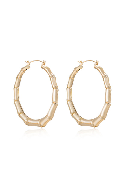 Bamboo 18kt Gold Plated Hoop Earrings on white side view