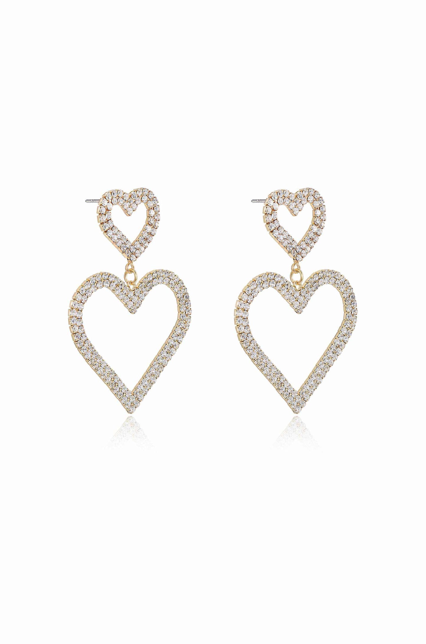 Double Trouble Heart Crystal 18k Gold Plated Earrings side view