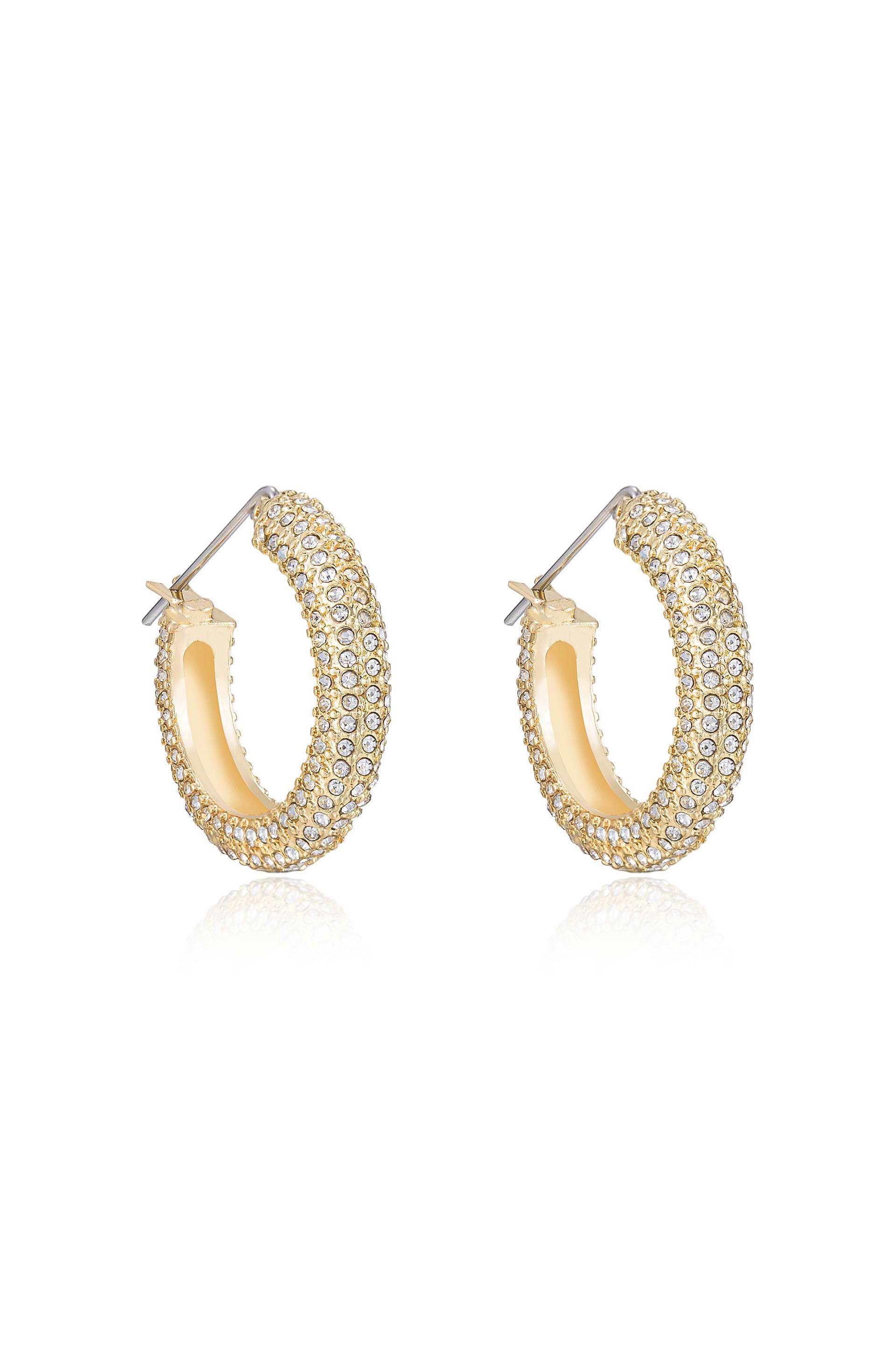 Sparkle Bits Mini Crystal 18k Gold Plated Hoops on white side