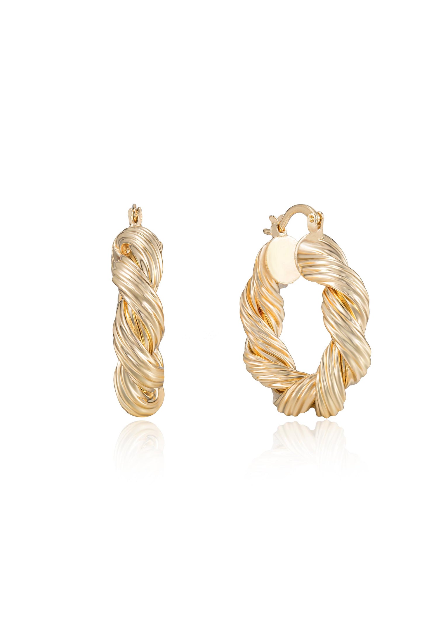Modern Day 18k Gold Plated Twist Hoops on white