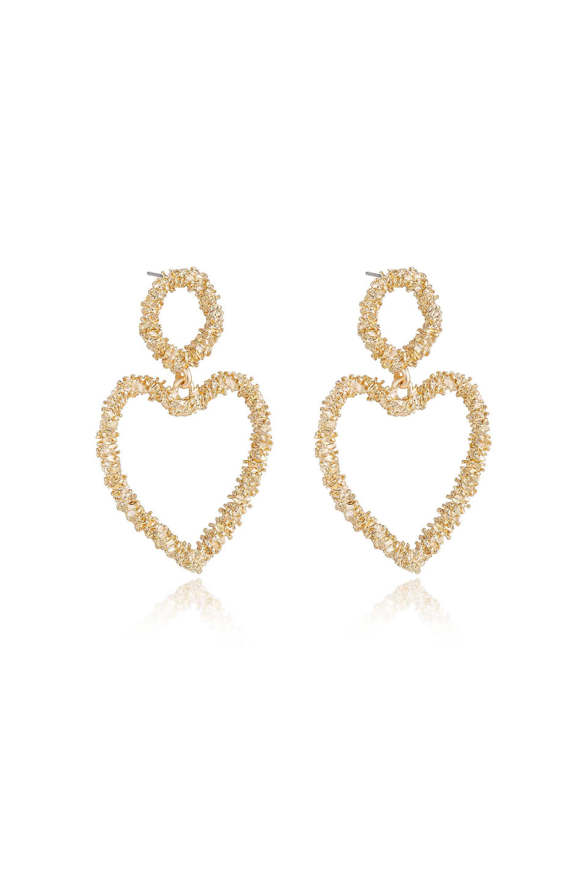 Last Love 18k Gold Plated Heart Earrings on white side view