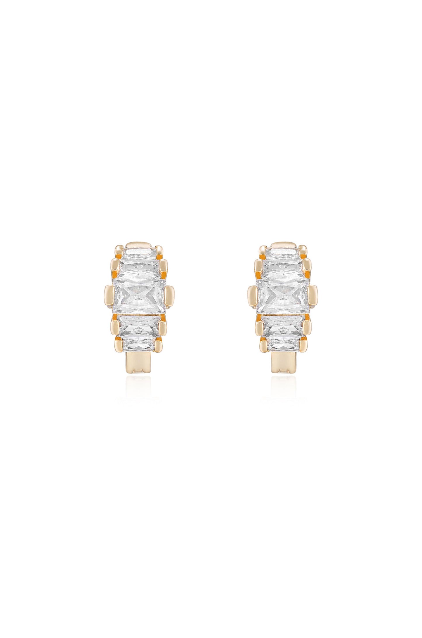 Diamond Shine 18k Gold Plated Mini Hoop Earrings on white front view