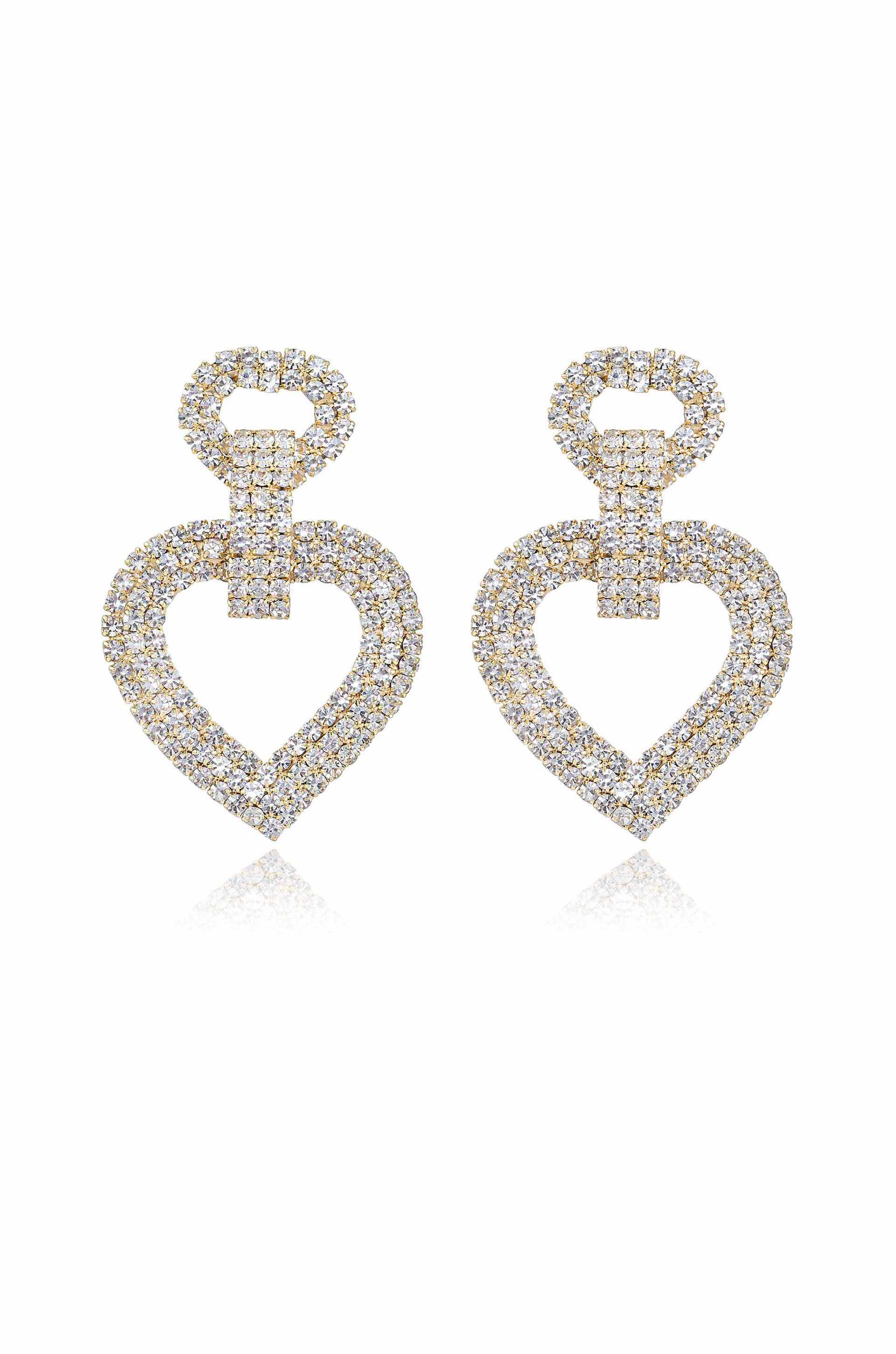 Dove Drop Heart Crystal 18k Gold Plated Earrings