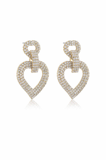 Dove Drop Heart Crystal 18k Gold Plated Earrings side view