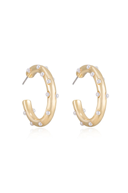 Spotted Pearl 18k Gold Plated Hoop Earrings side