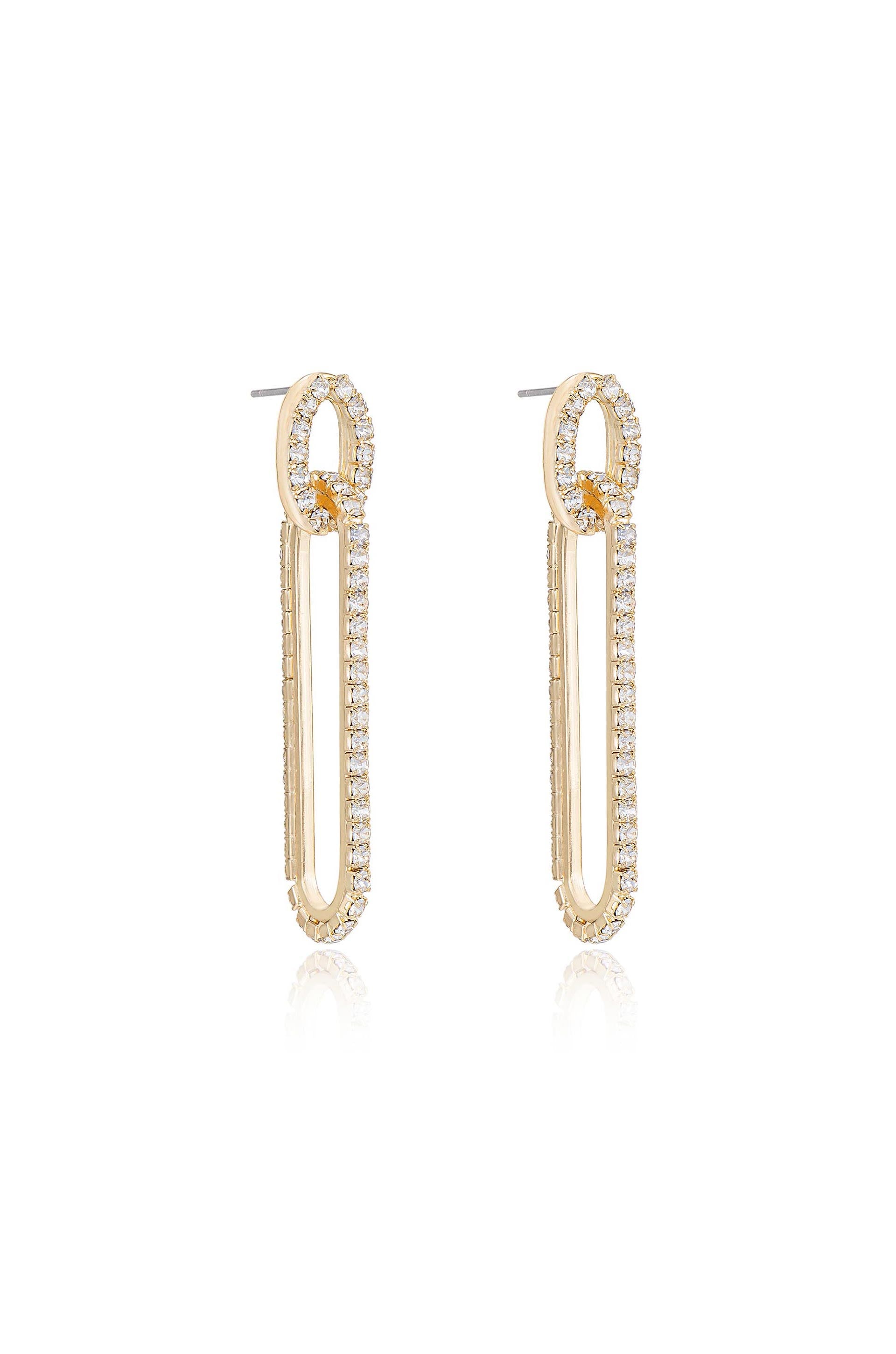 Crystal Paperclip 18k Gold Plated Earrings side view