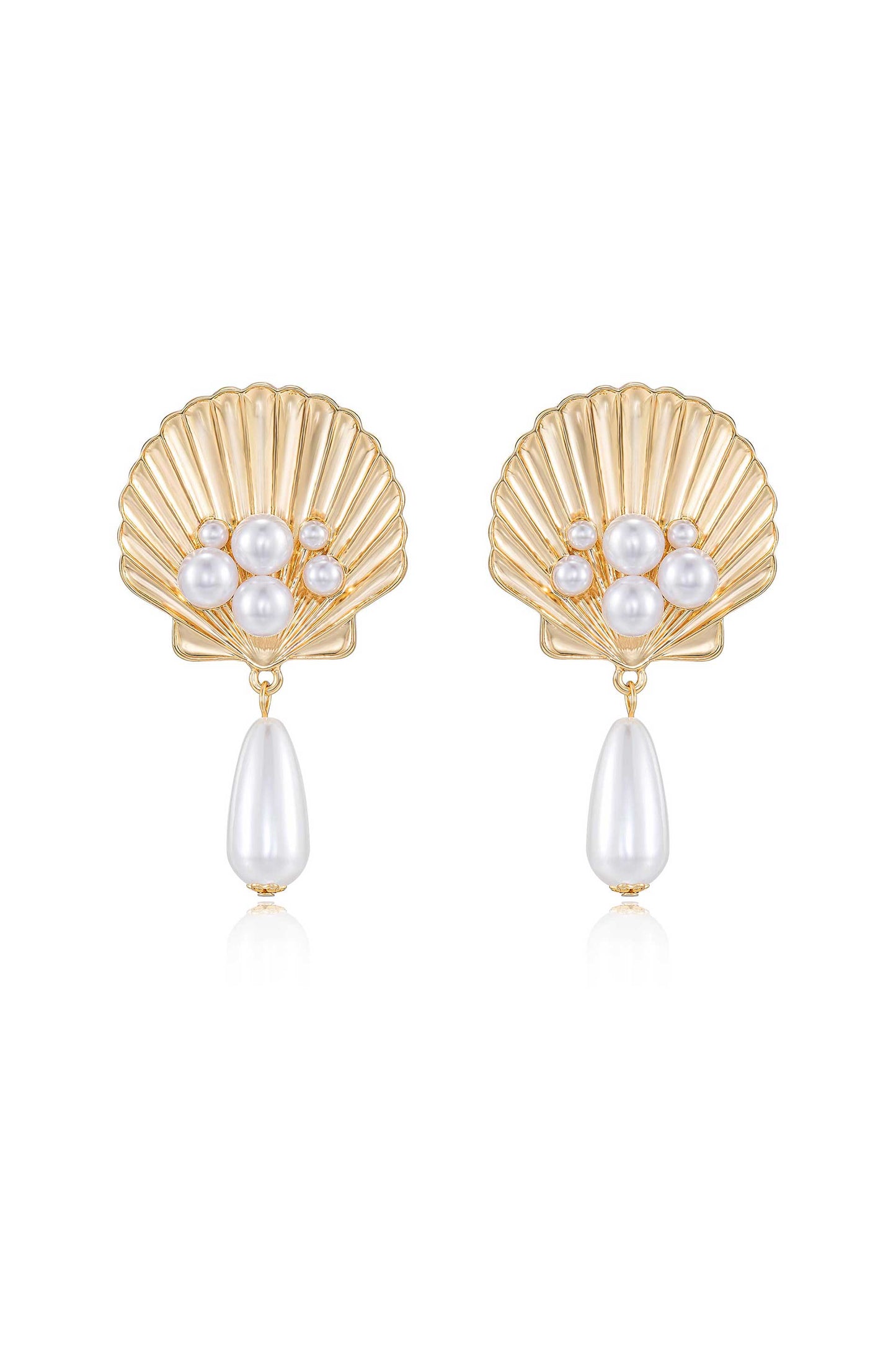 Golden Seashell Pearl Drop 18k Gold Plated Earrings