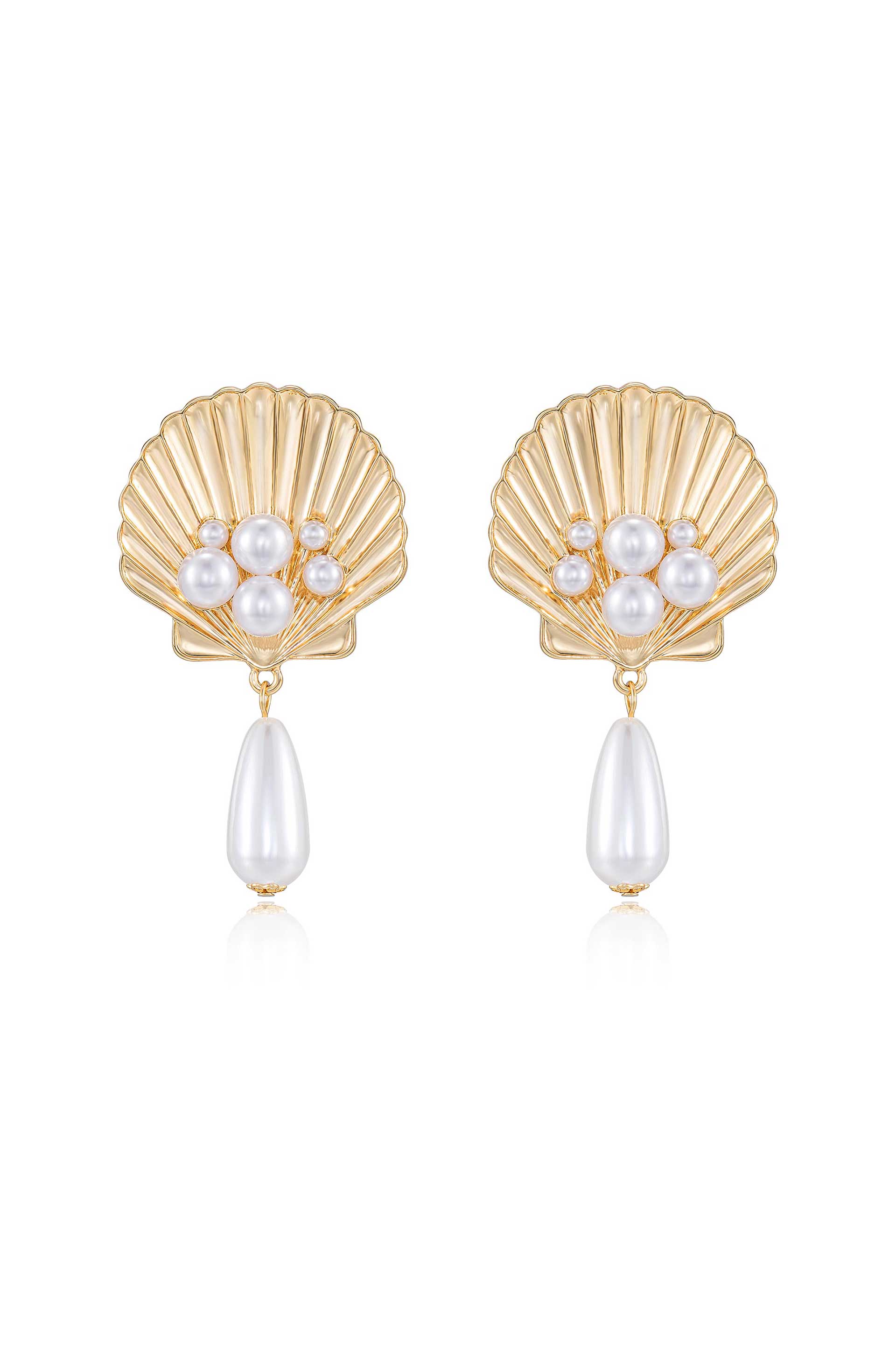 Golden Seashell Pearl Drop 18k Gold Plated Earrings