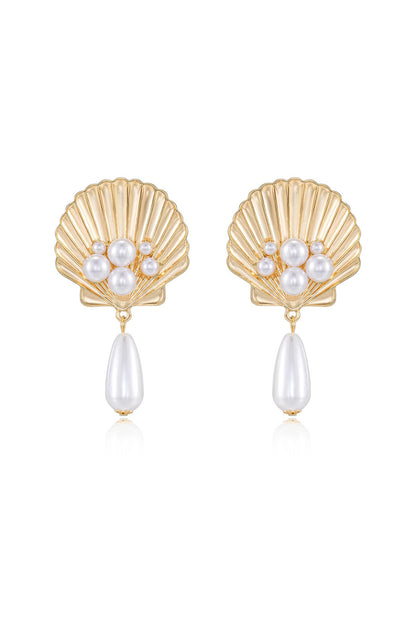 Golden Seashell Pearl Drop 18k Gold Plated Earrings