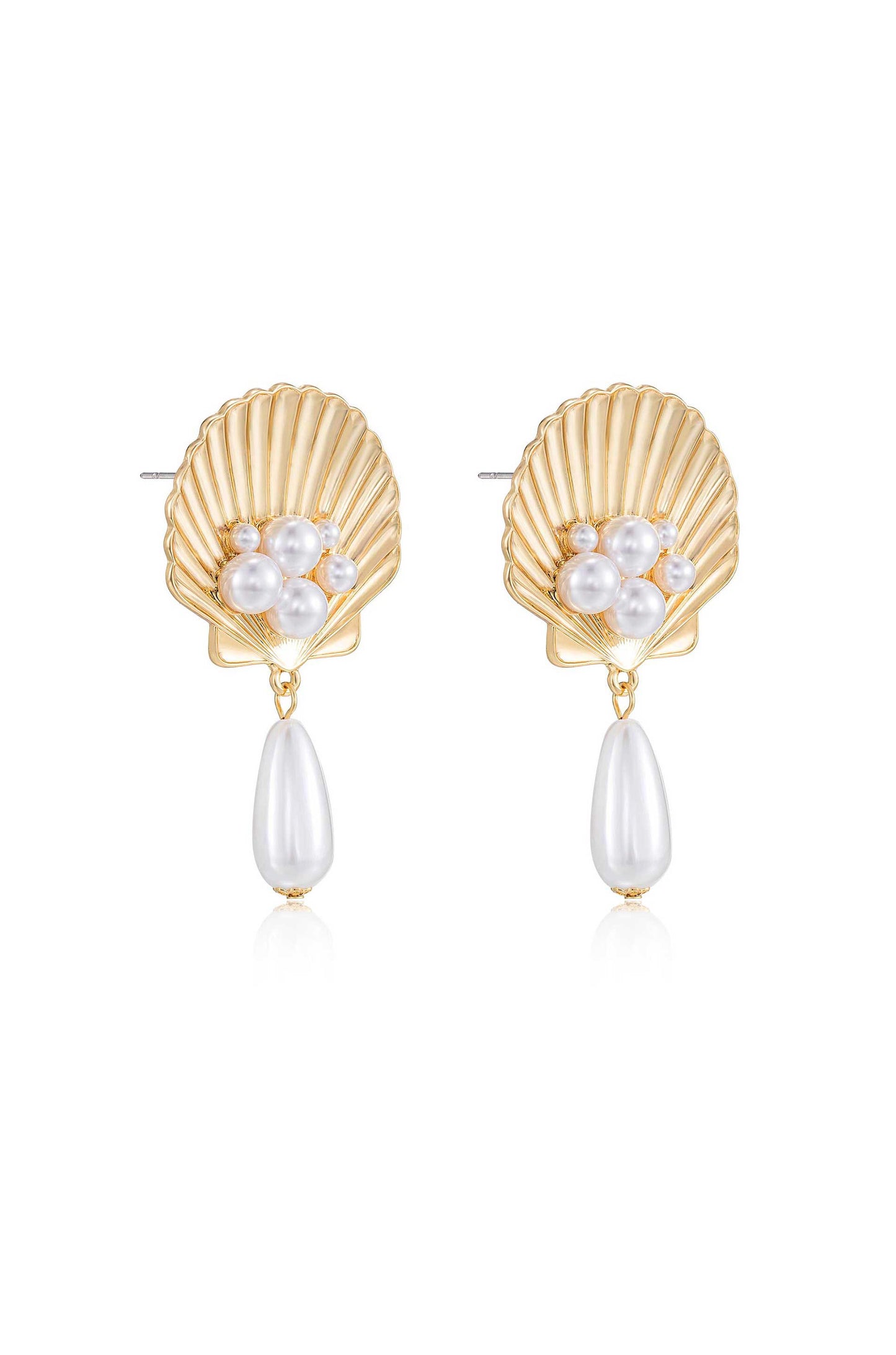 Golden Seashell Pearl Drop 18k Gold Plated Earrings side