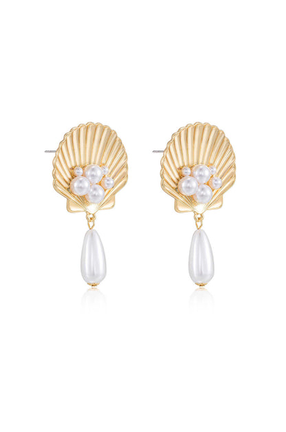 Golden Seashell Pearl Drop 18k Gold Plated Earrings side