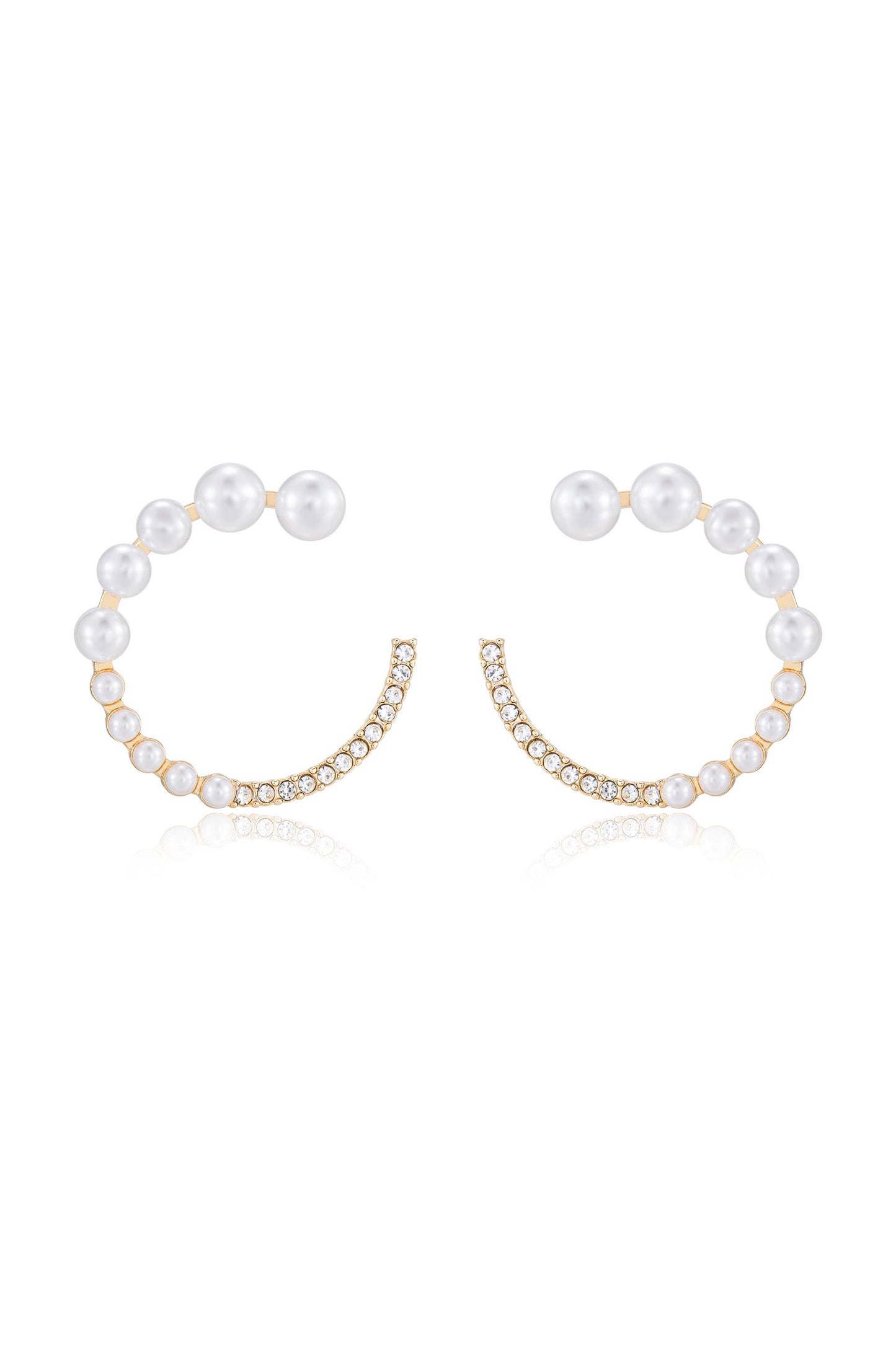Chic Pearl And Crystal 18k Gold Plated Open Circle Earrings